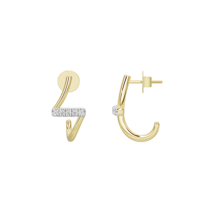 Yellow gold vermeil lab diamond hoop-style earrings, side view with clasp