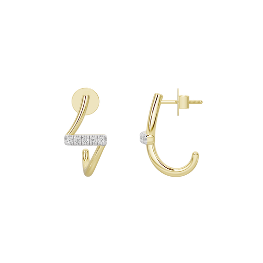 Yellow gold vermeil lab diamond hoop-style earrings, side view with clasp