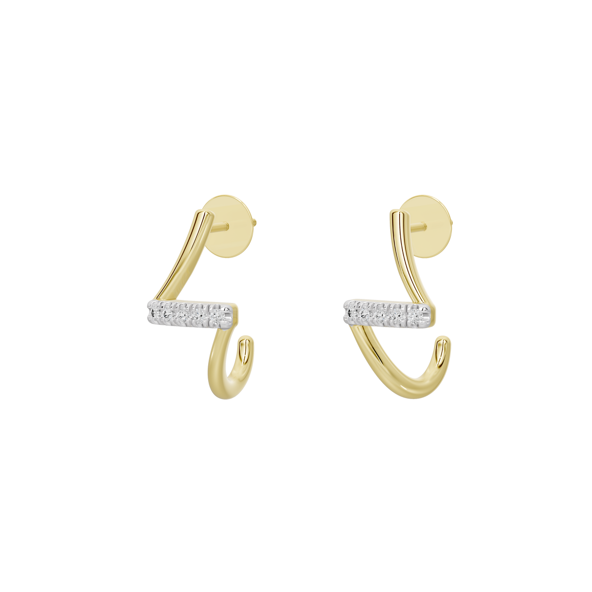 Yellow gold vermeil lab diamond earrings, front view with white diamond bar