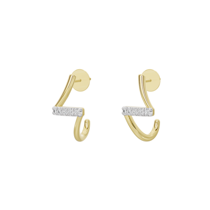 Yellow gold vermeil lab diamond earrings, front view with white diamond bar