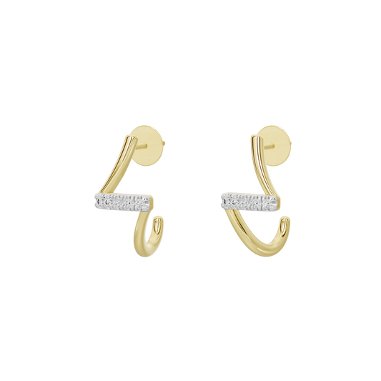 Yellow gold vermeil lab diamond earrings, front view with white diamond bar