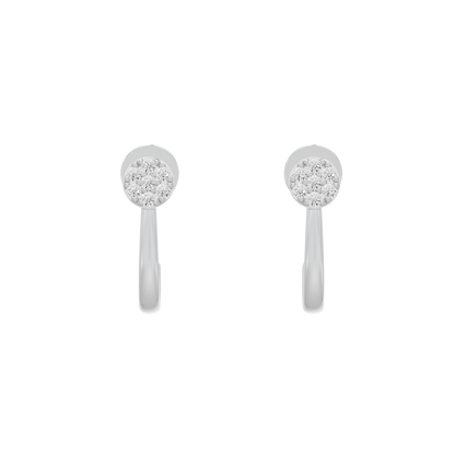 Round pavé lab diamond hoop earrings, front view, 925 sterling silver
