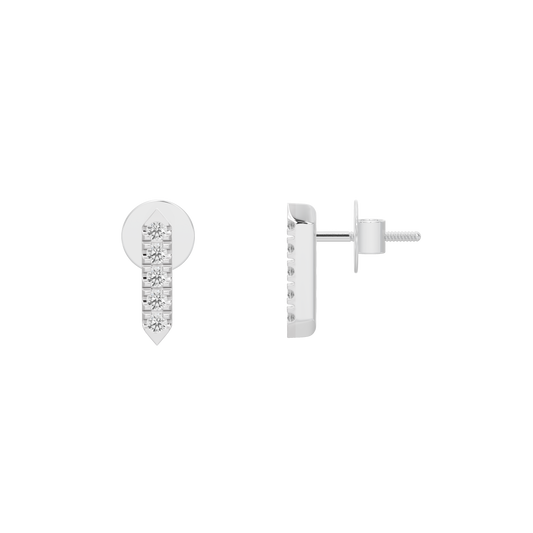 Sterling silver lab diamond stud earrings with post backs and vertical three-stone front