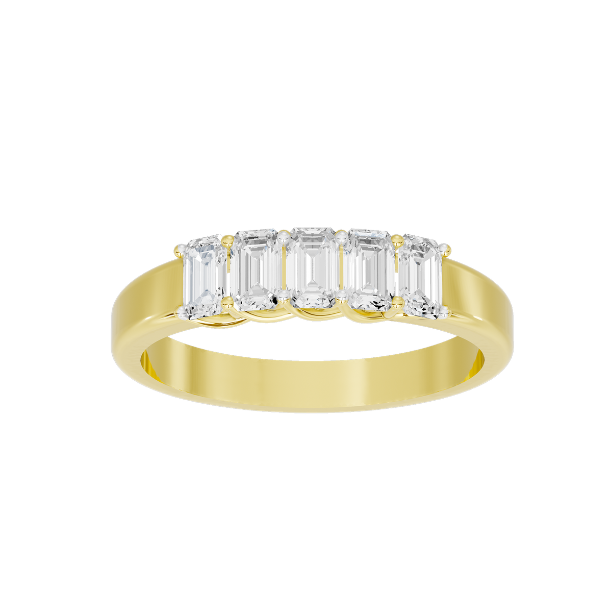 Lab diamond ring with baguette and emerald-cut stones in yellow gold vermeil