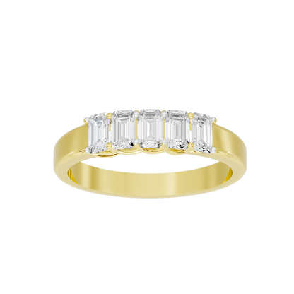 Lab diamond ring with baguette and emerald-cut stones in yellow gold vermeil