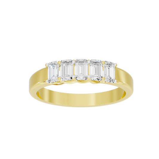 Lab diamond ring with baguette and emerald-cut stones in yellow gold vermeil
