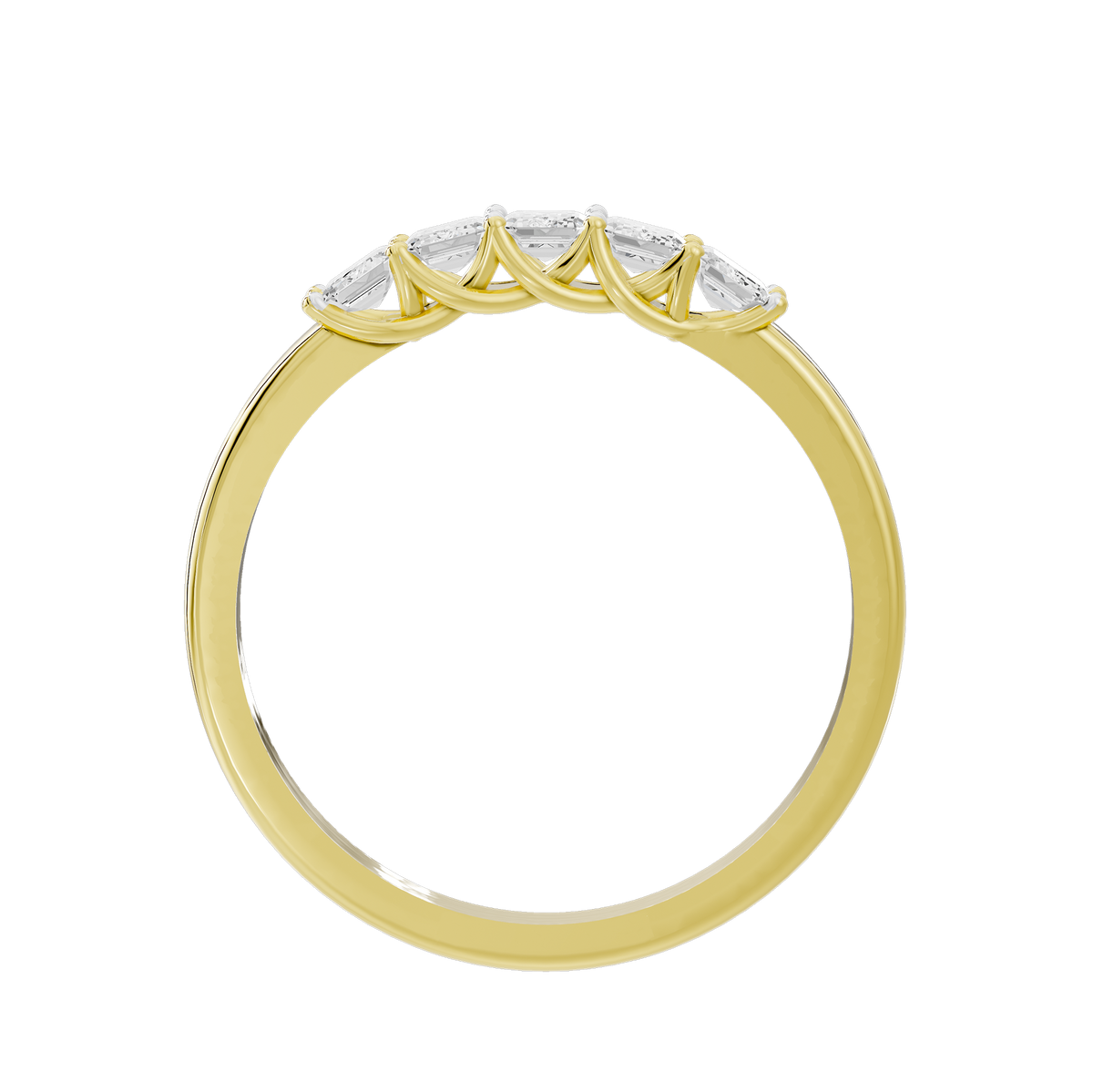 Yellow gold vermeil lab diamond band with a row of emerald-cut stones