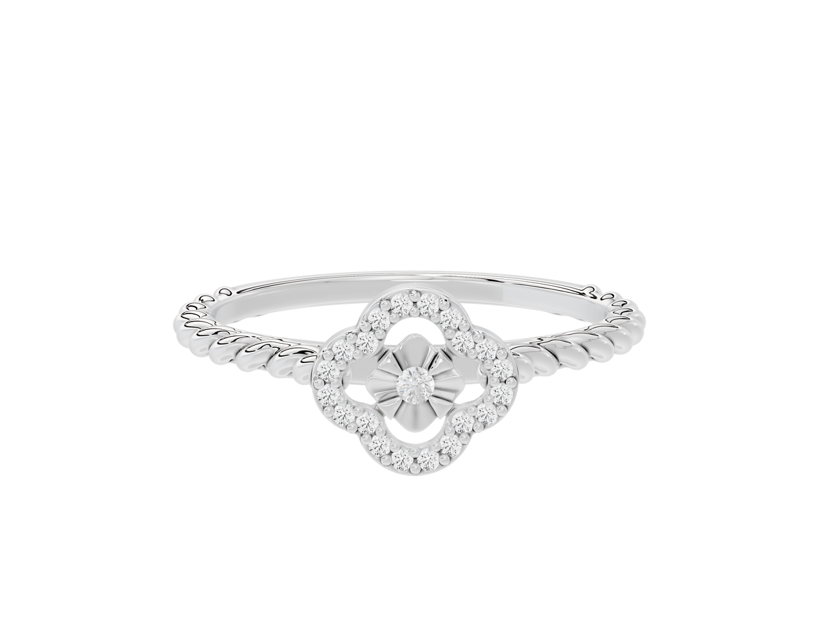 925 sterling silver lab diamond ring with ornate leaf-like setting and round center
