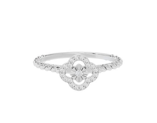 925 sterling silver lab diamond ring with ornate leaf-like setting and round center