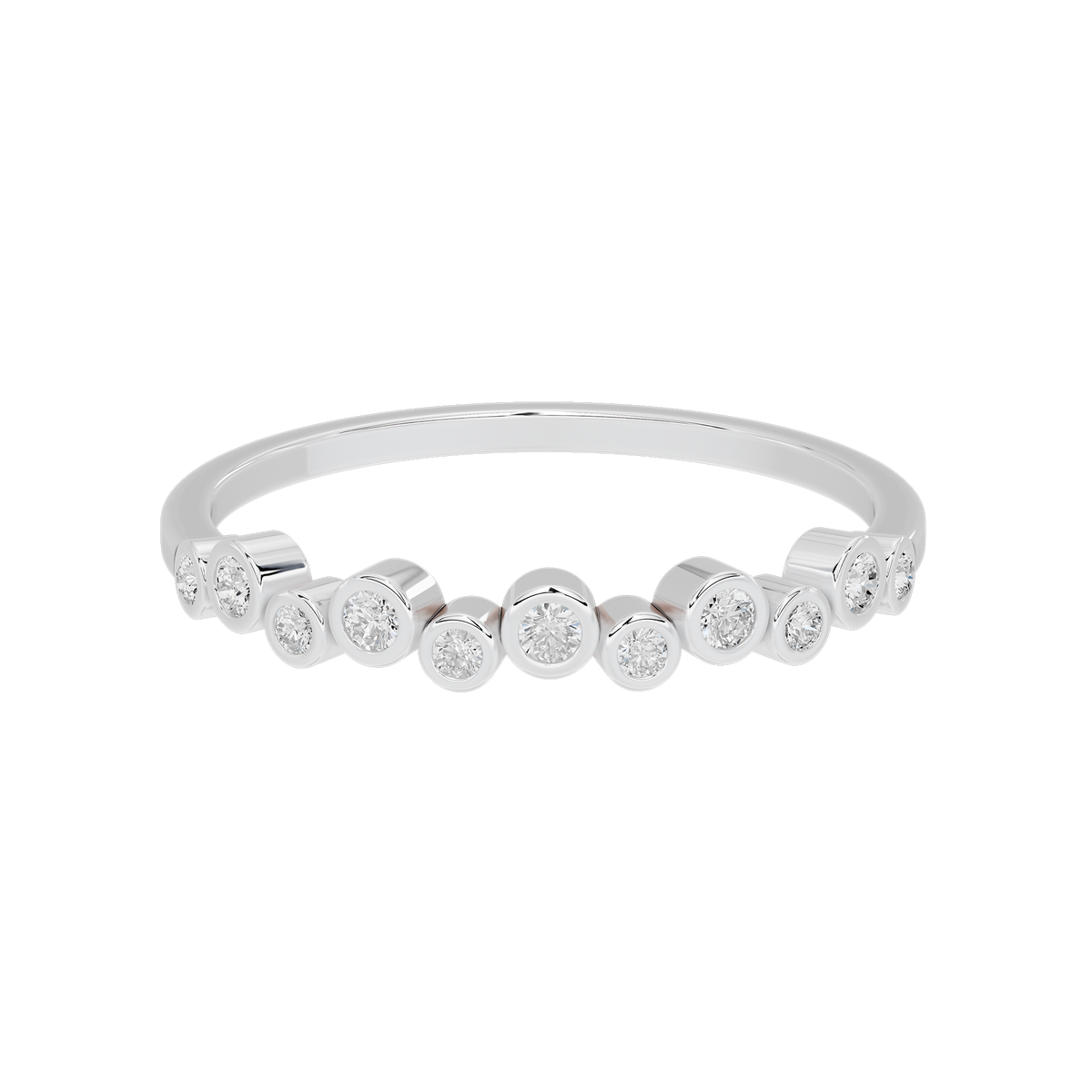 925 sterling silver lab diamond bezel ring with round diamond row across the top