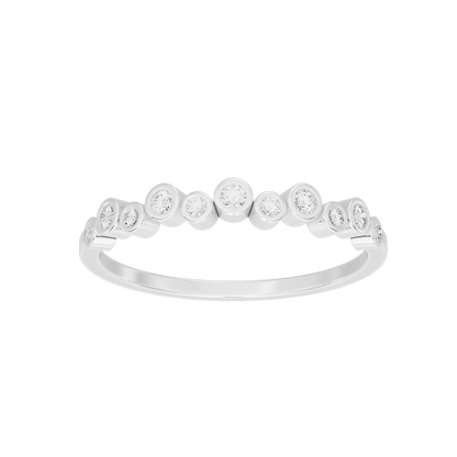 925 sterling silver lab diamond bezel ring, top view with evenly spaced round stones