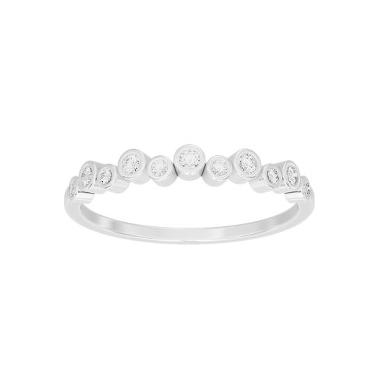 925 sterling silver lab diamond bezel ring, top view with evenly spaced round stones