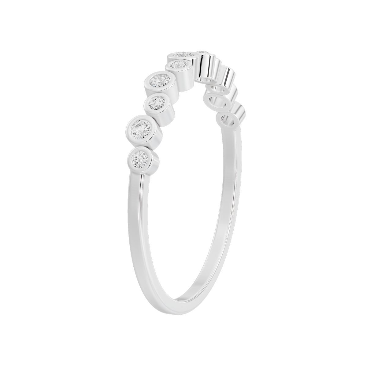 925 sterling silver lab diamond bezel ring with curved profile and round stone settings