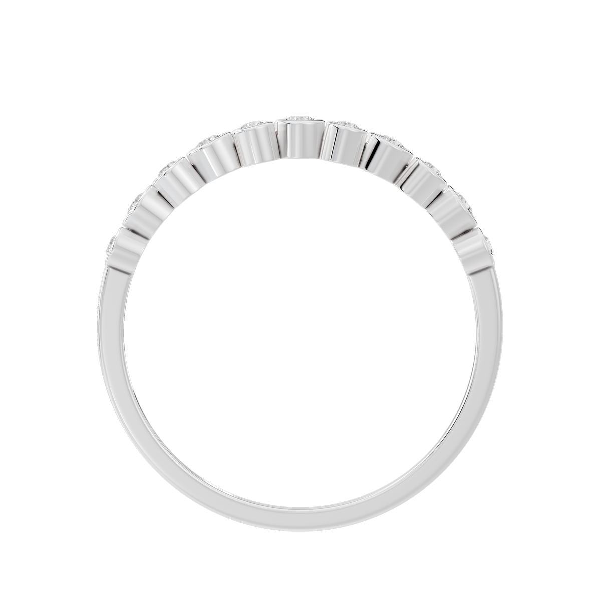 925 sterling silver lab diamond bezel ring side view with ribbed bezel settings