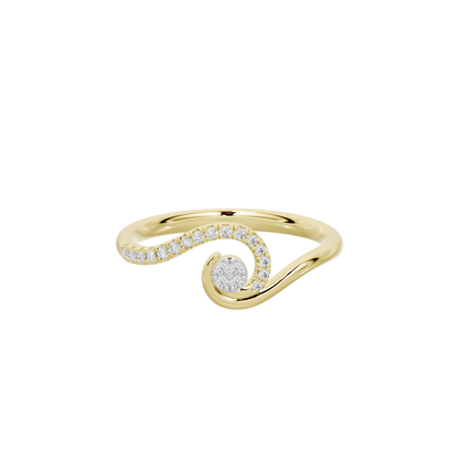 Yellow gold vermeil lab diamond swirl ring with oval center stone and pavé