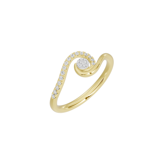 Yellow gold vermeil lab diamond swirl ring with round center and side pavé