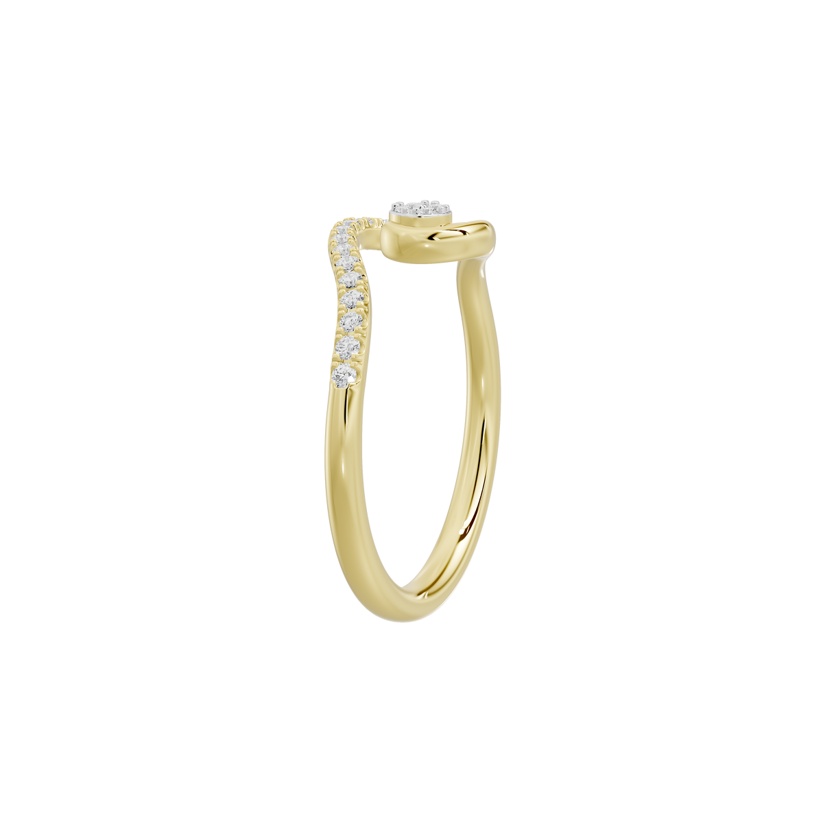 Yellow gold vermeil lab diamond swirl ring with side pavé, open band