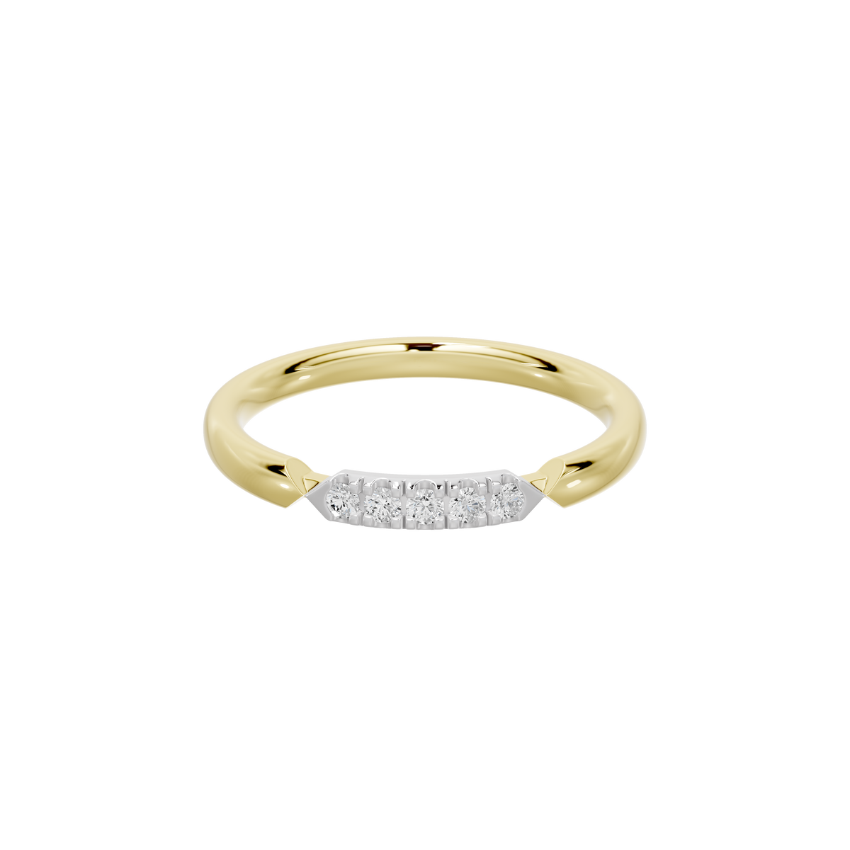 Yellow gold vermeil lab diamond ring with pavé band and gold prongs