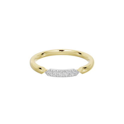 Yellow gold vermeil lab diamond ring with pavé band and gold prongs