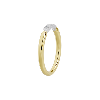 Yellow gold vermeil lab diamond ring, side view of pavé top and smooth shank