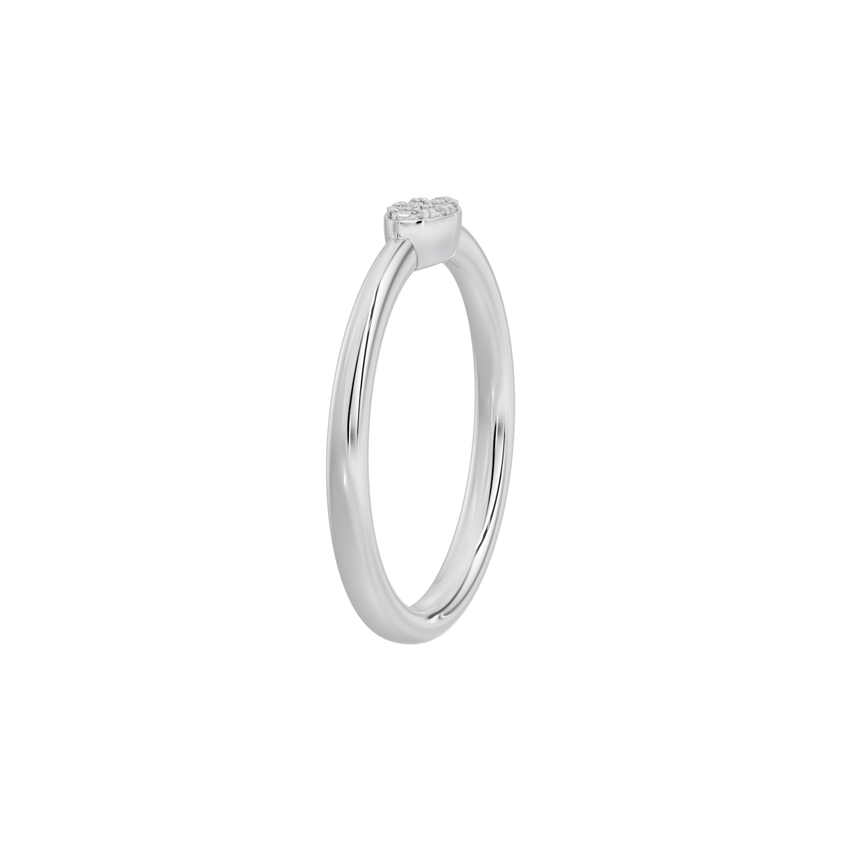 Sterling silver lab diamond ring, top view with small square-set stone