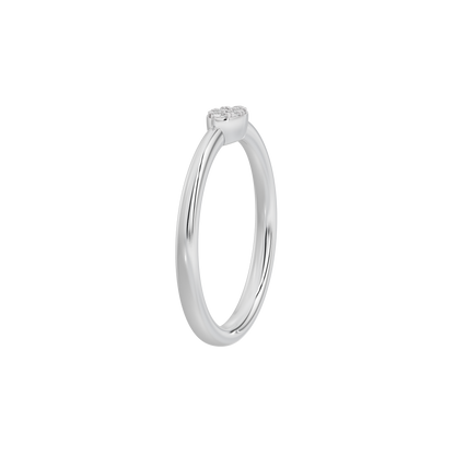 Sterling silver lab diamond ring, top view with small square-set stone