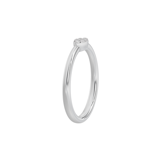 Sterling silver lab diamond ring, top view with small square-set stone