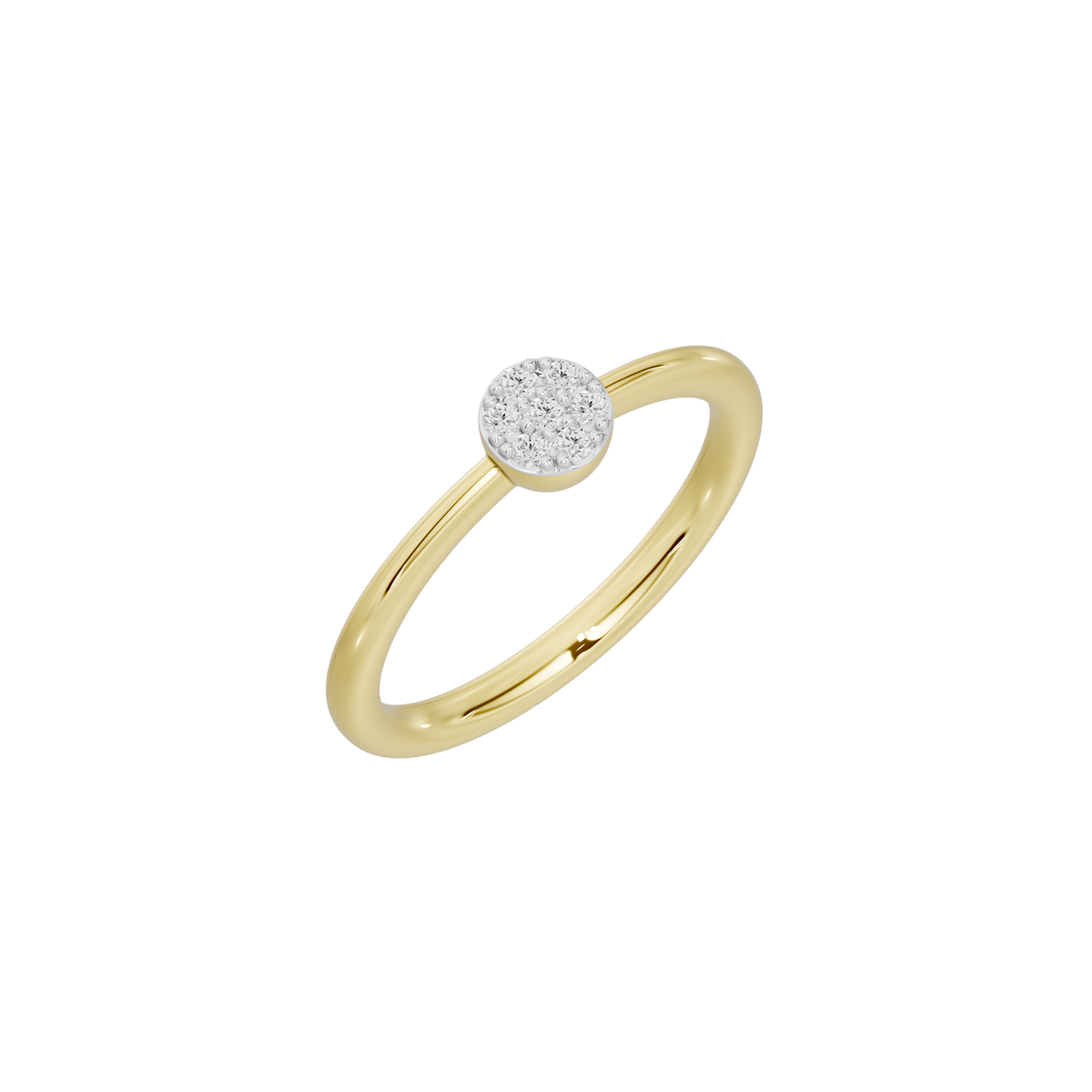 Yellow gold vermeil lab diamond ring with round lab diamond centerpiece, angled view