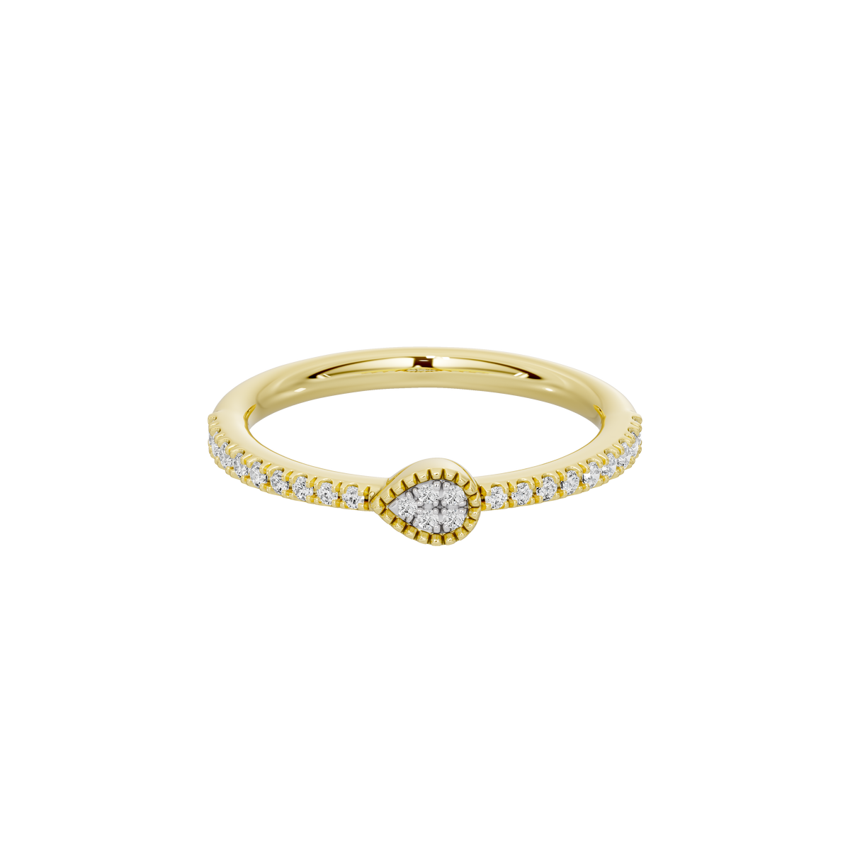 Yellow gold vermeil lab diamond ring with halo cushion center and pavé band