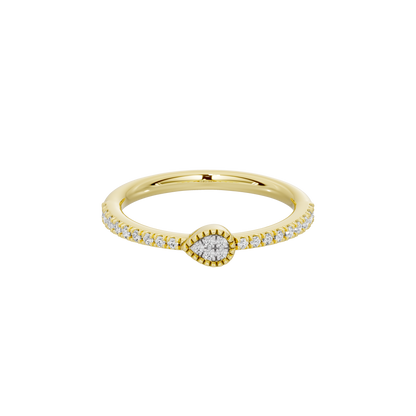 Yellow gold vermeil lab diamond ring with halo cushion center and pavé band