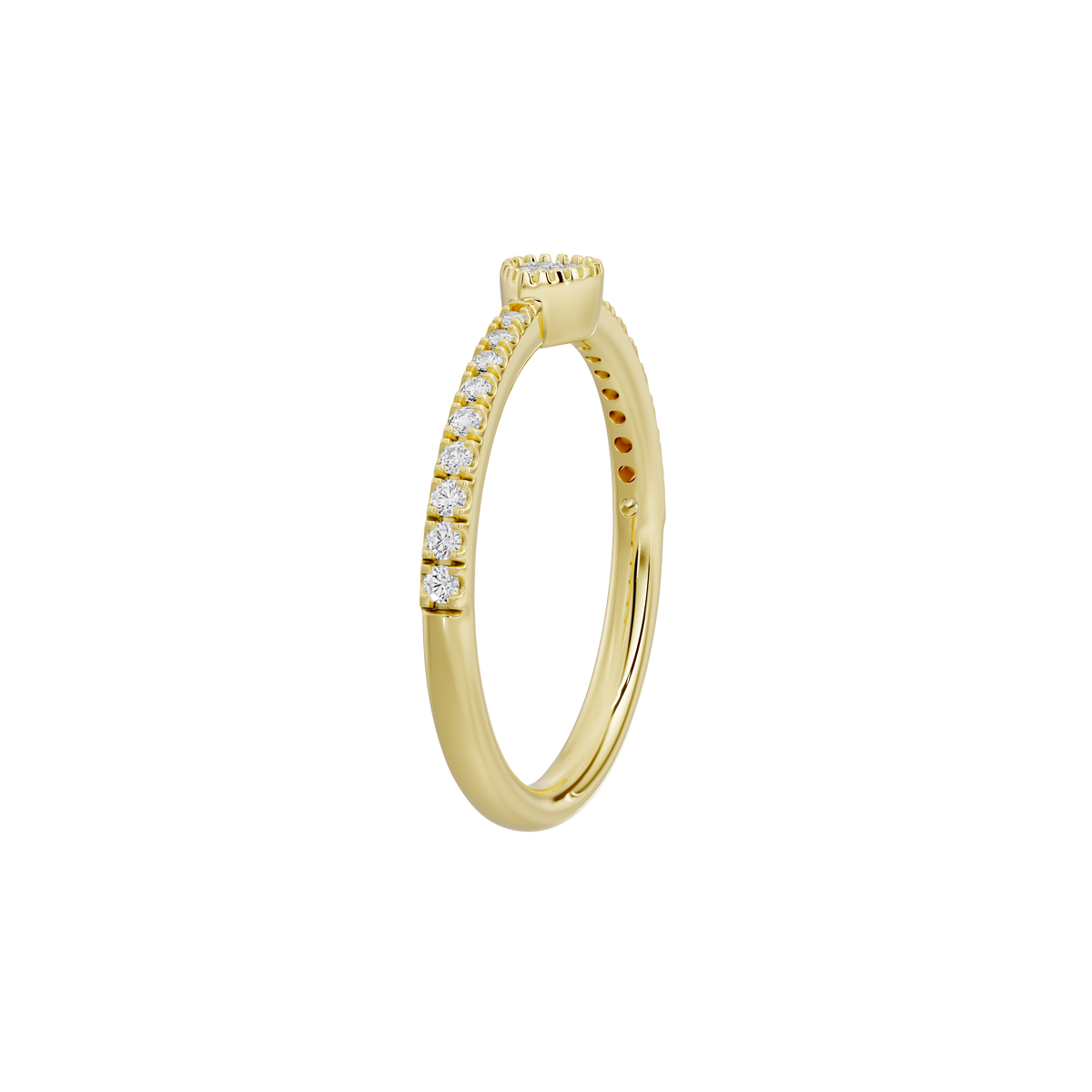 Yellow gold vermeil lab diamond ring with pavé stones along the band and heart top