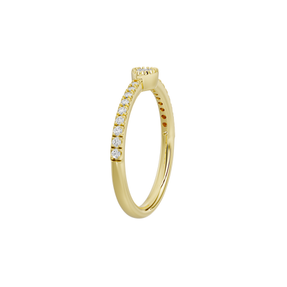 Yellow gold vermeil lab diamond ring with pavé stones along the band and heart top