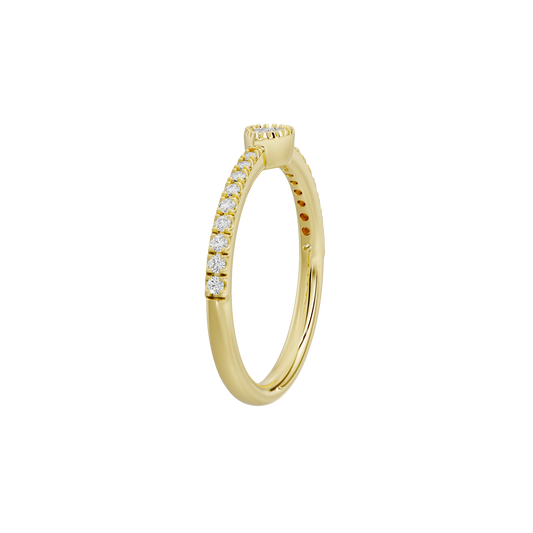 Yellow gold vermeil lab diamond ring with pavé stones along the band and heart top