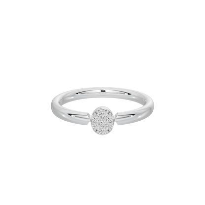Silver ring with round lab-grown diamond center and split band with curved cutouts