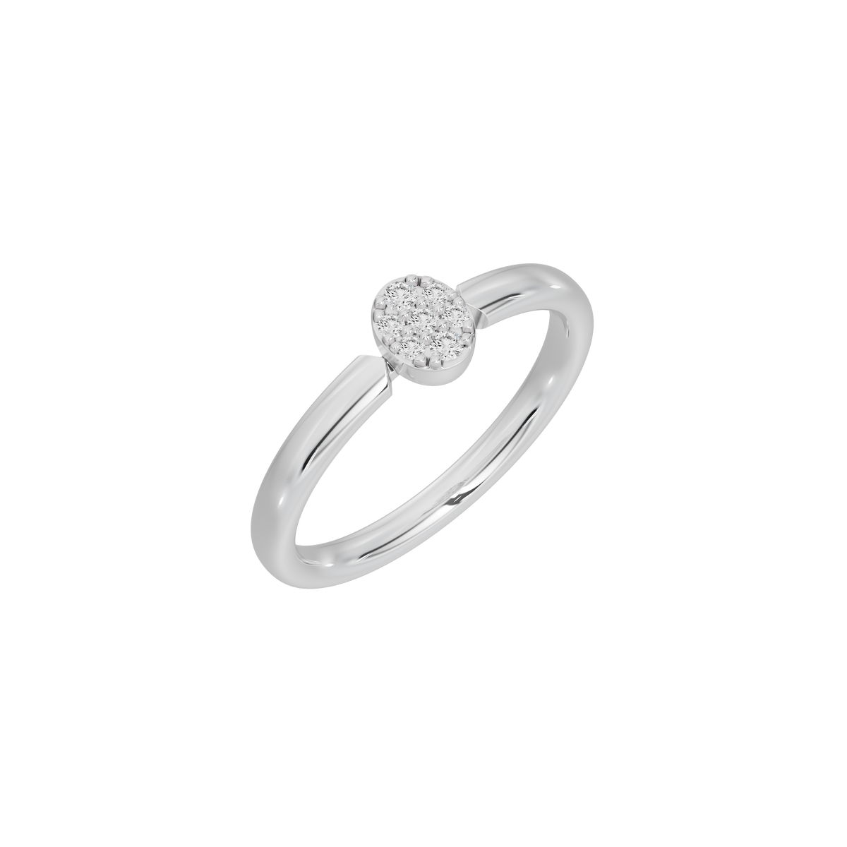 Silver lab diamond ring with round center stone and double-curved split band