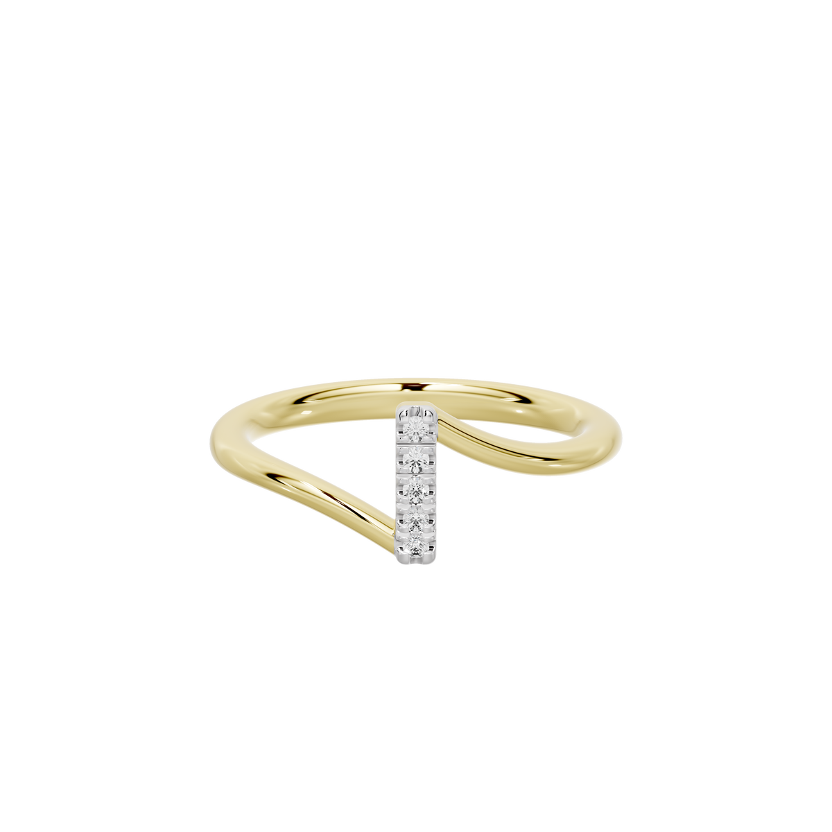 Yellow gold vermeil ring with rectangular lab diamond baguette centerpiece, prong set