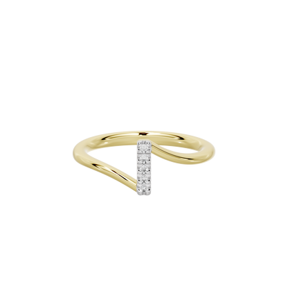 Yellow gold vermeil ring with rectangular lab diamond baguette centerpiece, prong set