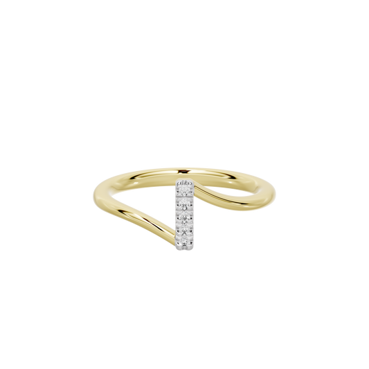 Yellow gold vermeil ring with rectangular lab diamond baguette centerpiece, prong set