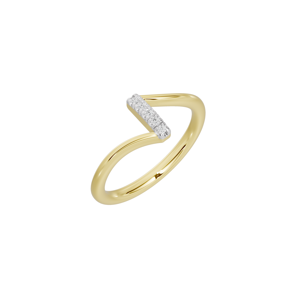 Yellow gold vermeil ring with raised rectangular lab diamond accent, curved band