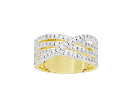 Yellow gold vermeil lab diamond ring with crisscross white pavé top view