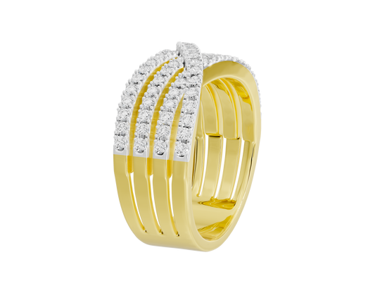 Yellow gold vermeil lab diamond ring with white pavé detail on curved band