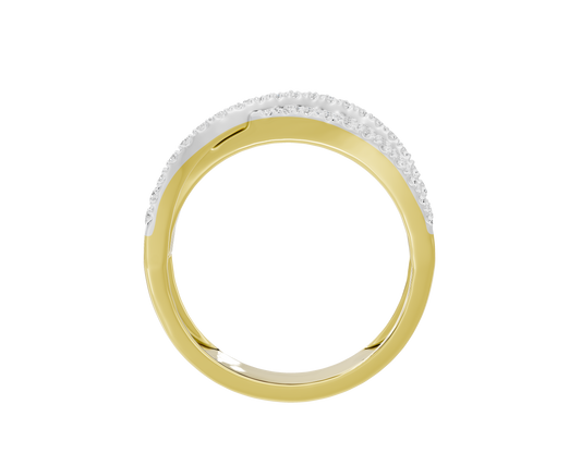 Yellow gold vermeil lab diamond ring with crisscross pavé band and white stones