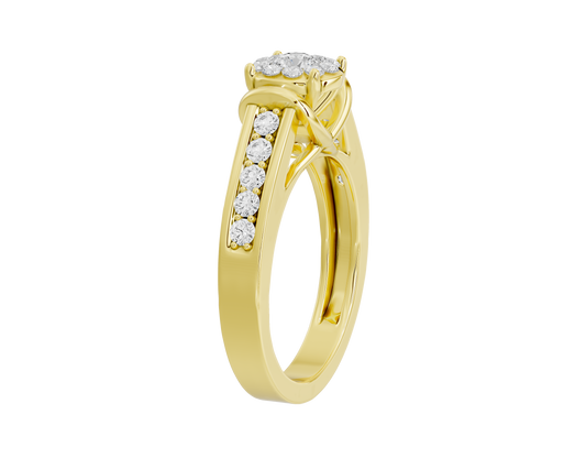 Yellow gold vermeil ring featuring a curved band with diamond pavé vertical accents