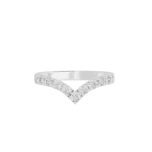 Sterling silver lab-grown diamond chevron ring with V-shaped pavé band