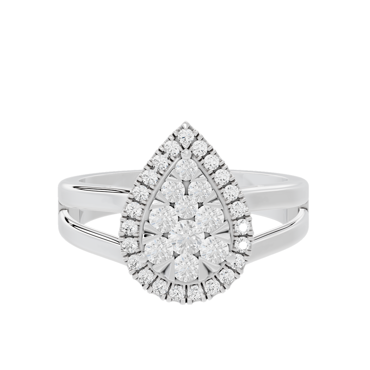 925 sterling silver lab diamond halo teardrop ring with pear and round stones