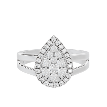 925 sterling silver lab diamond halo teardrop ring with pear and round stones