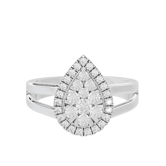 925 sterling silver lab diamond halo teardrop ring with pear and round stones