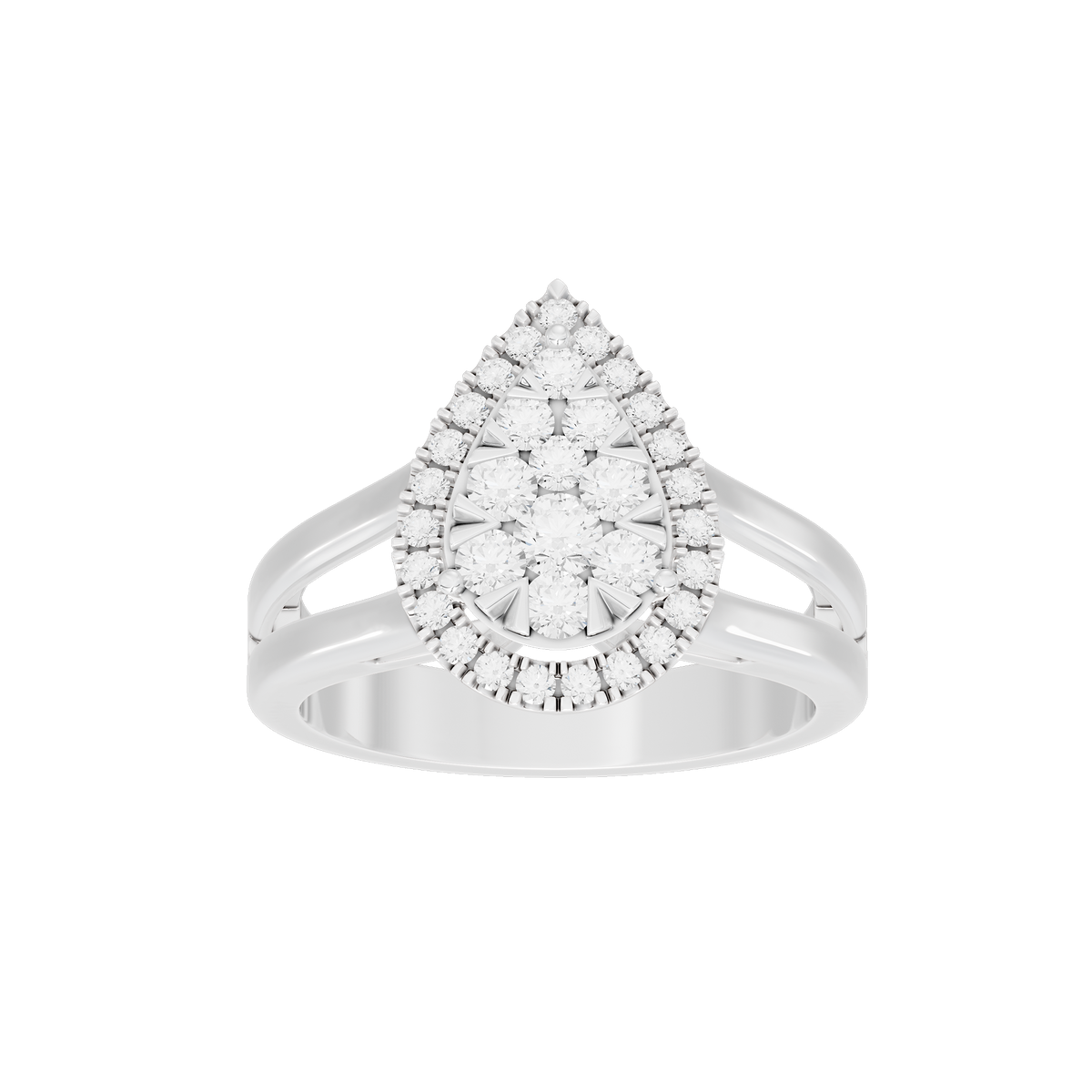 925 sterling silver lab diamond halo teardrop ring, split band