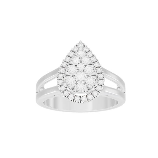 925 sterling silver lab diamond halo teardrop ring, split band