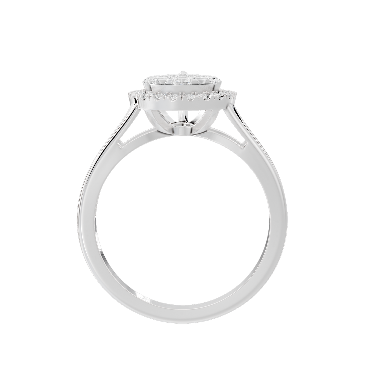 925 sterling silver lab diamond teardrop ring, top view of setting